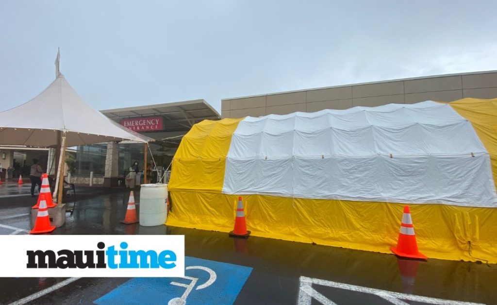 Maui Health Emergency Room Entrance has a Yellow Tent and Increased Safety Measures for COVID-19