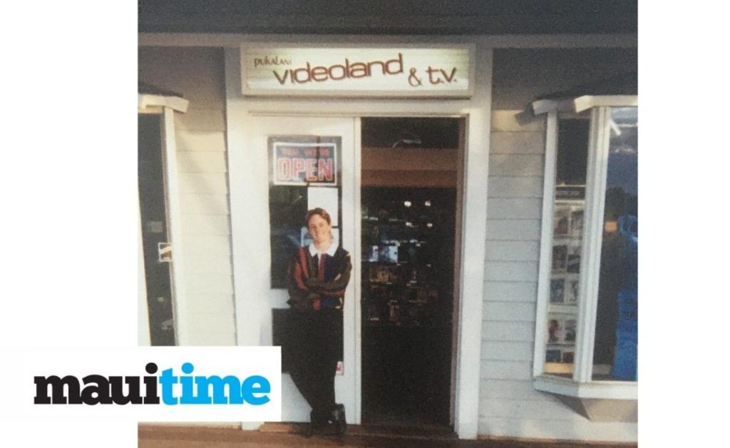 Barry Wurst in front of Videoland & TV on October 27th, 1995, the last night it was open
